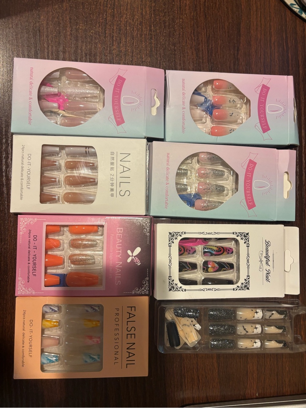 SHEIN Assorted Pink, Blue, Orange and Glitter Press-On Nail Collection